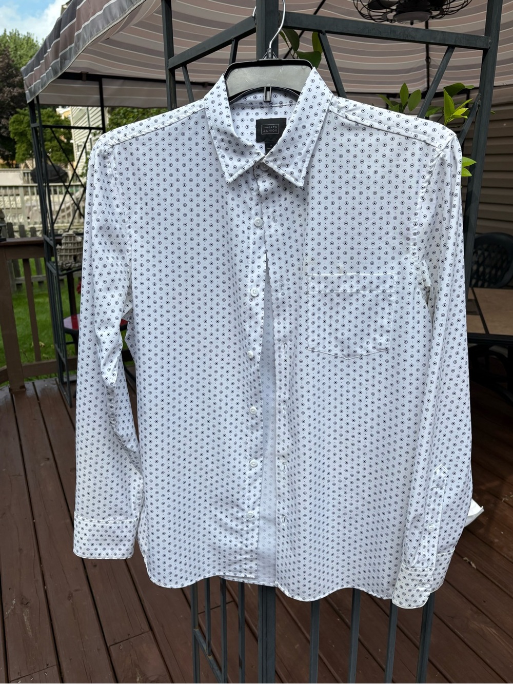 14th & Union White Dress Shirt with Navy Microprint